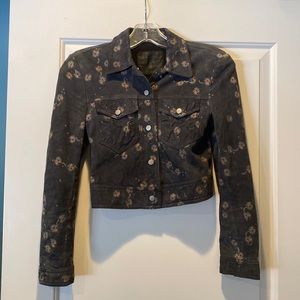 All Saints floral distressed grey black leather women’s  jacket US 0